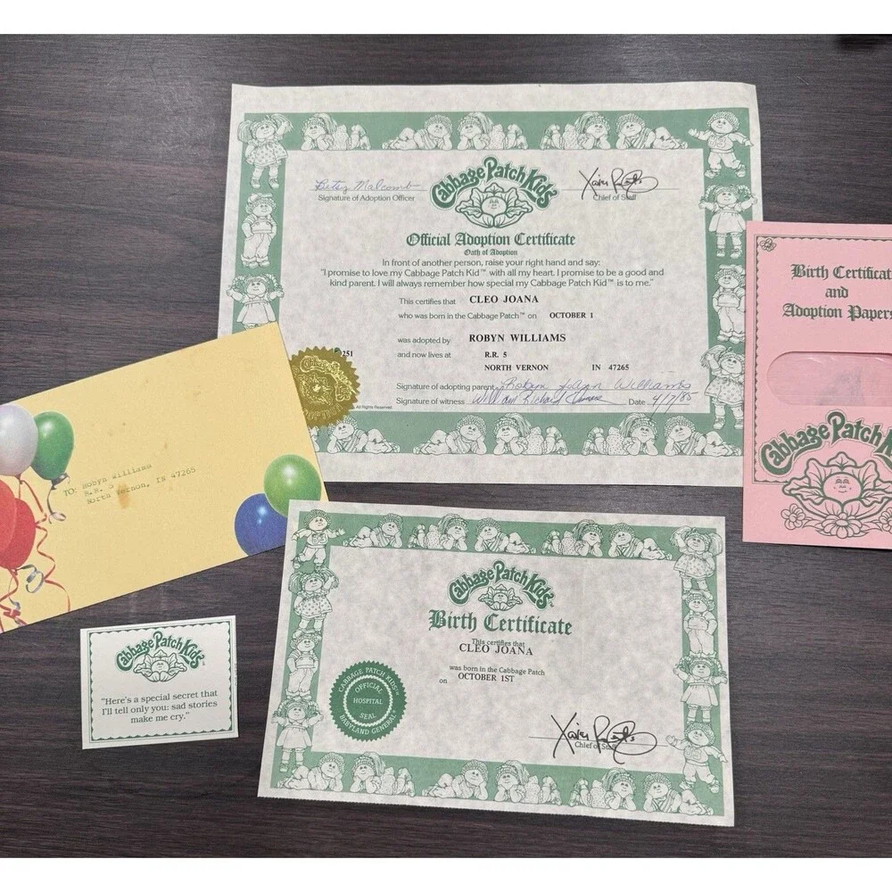 Vintage Cabbage Patch Kids Paperwork Adoption Papers Preemie Twins Birth